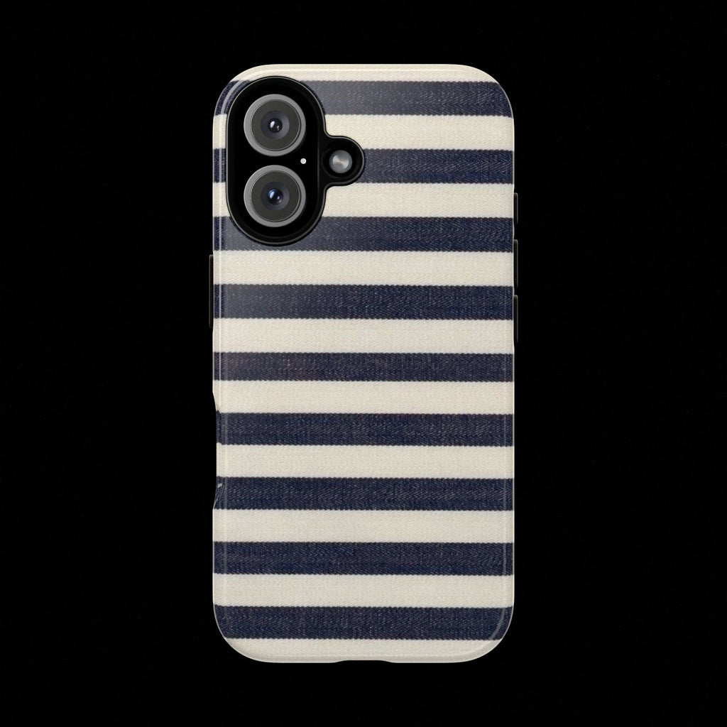 Navy Striped Tough Phone Case — Durable Protective iPhone Cover