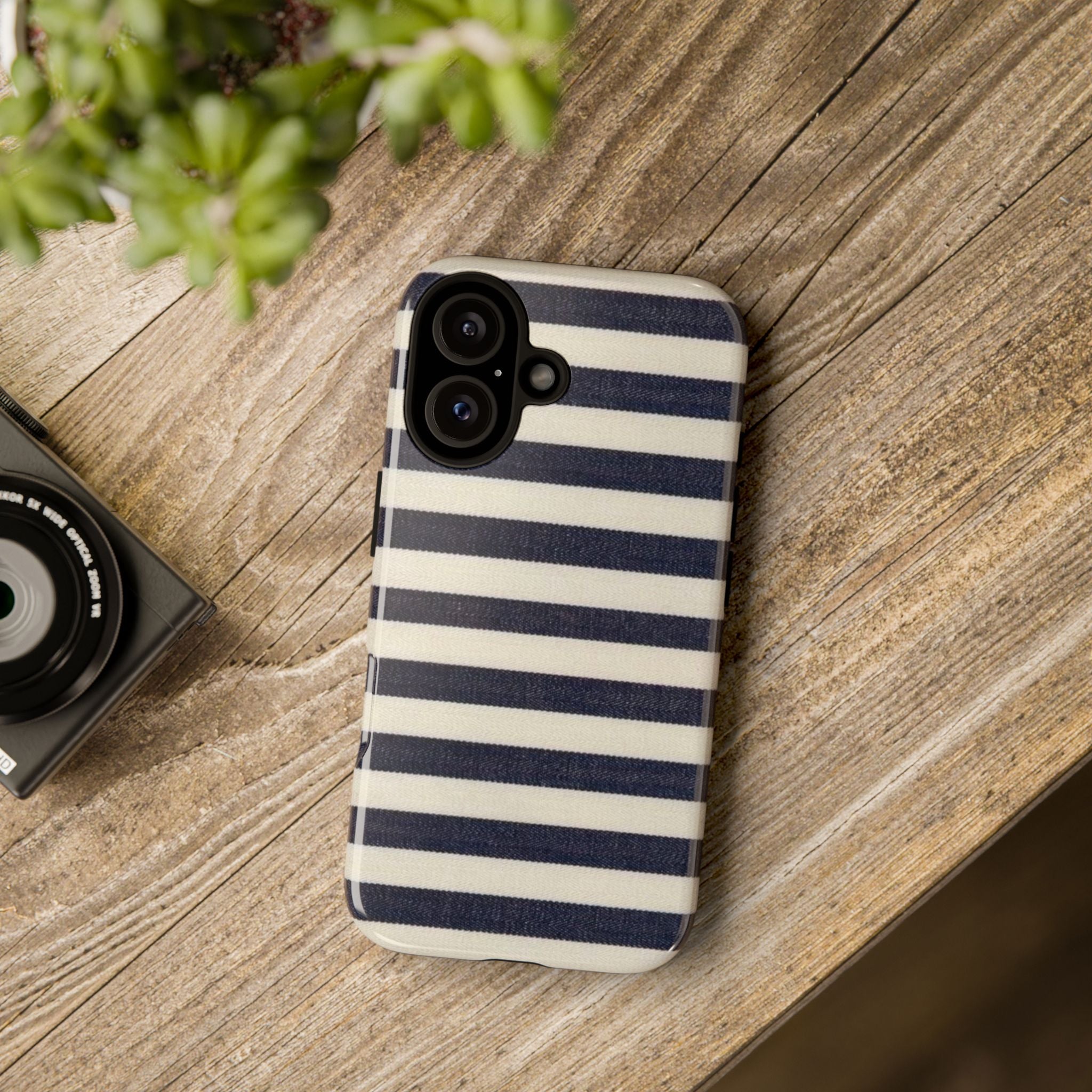 Navy Striped Tough Phone Case — Durable Protective iPhone Cover