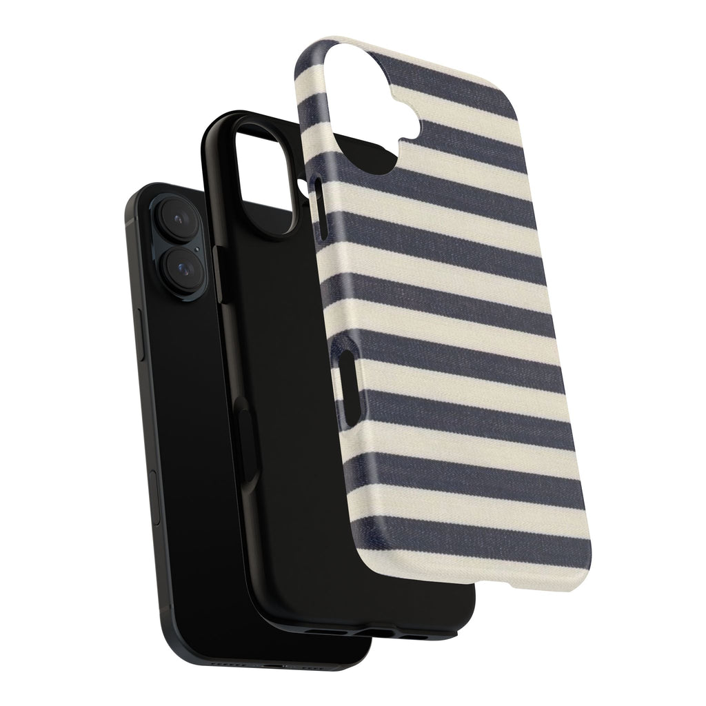 Navy Striped Tough Phone Case — Durable Protective iPhone Cover